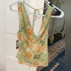 Size medium green and orange floral blouse with open back